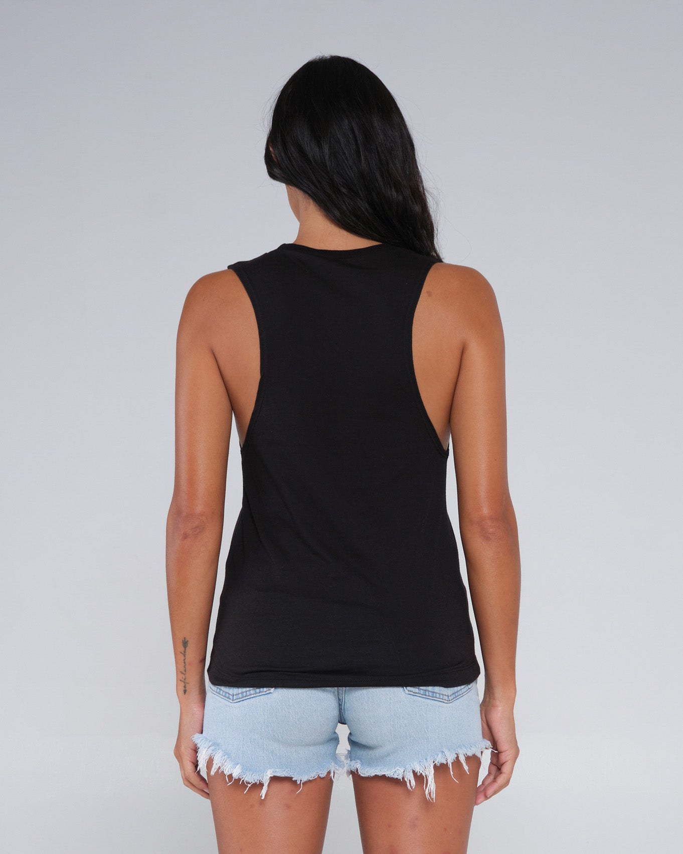 back view of Summer Vibe Black Muscle Tank