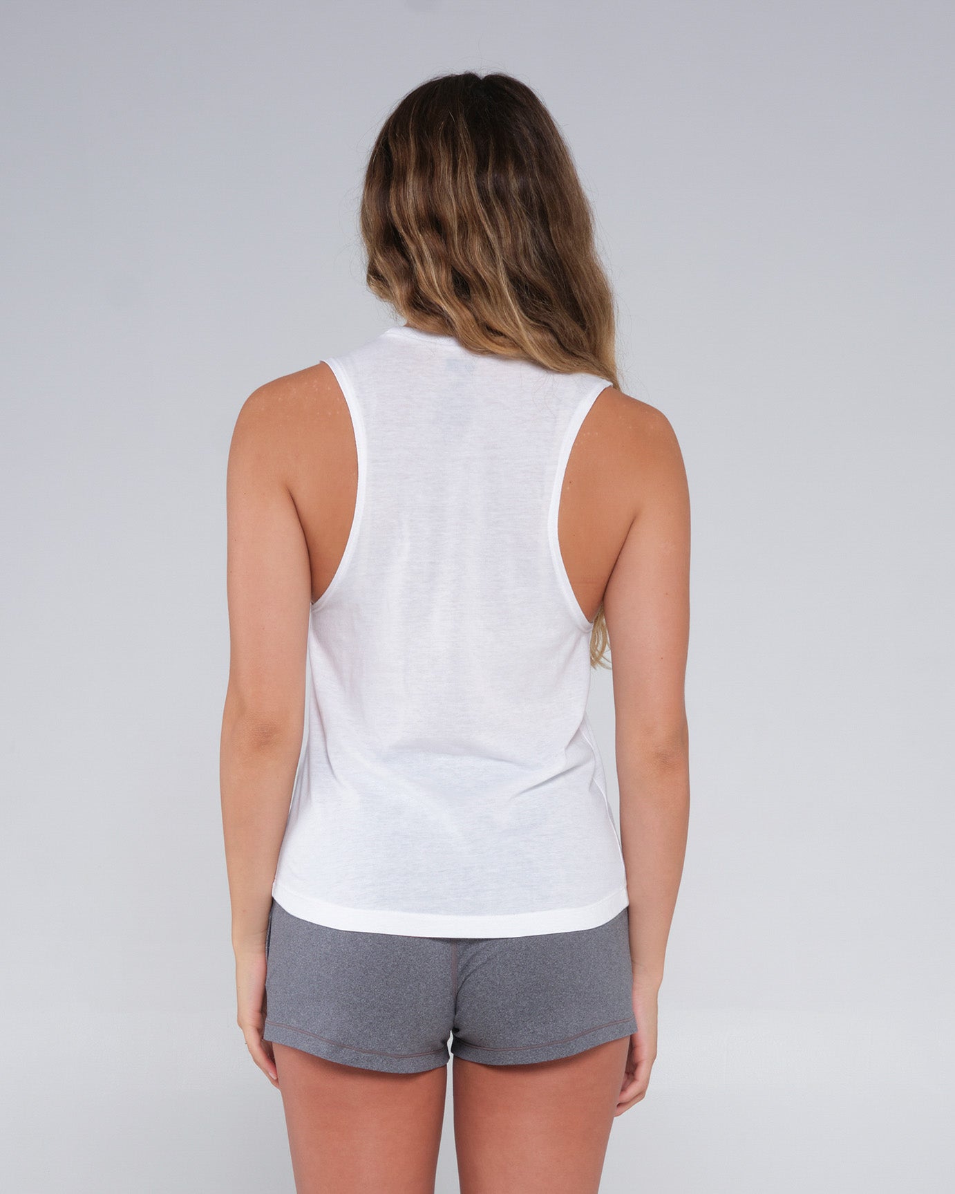 back view of Summer Vibe White Muscle Tank