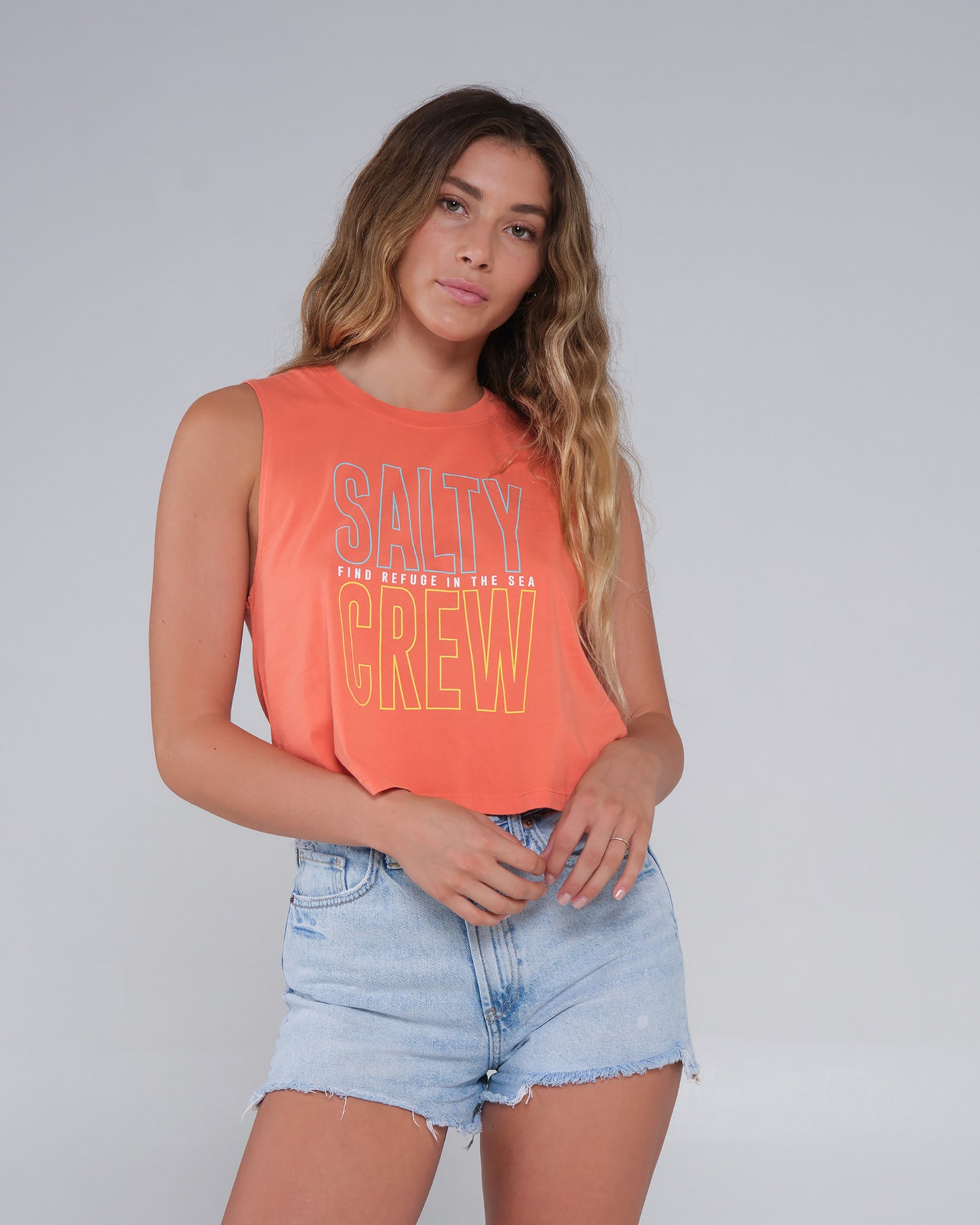 Fine Line Hot Coral Cropped Tank