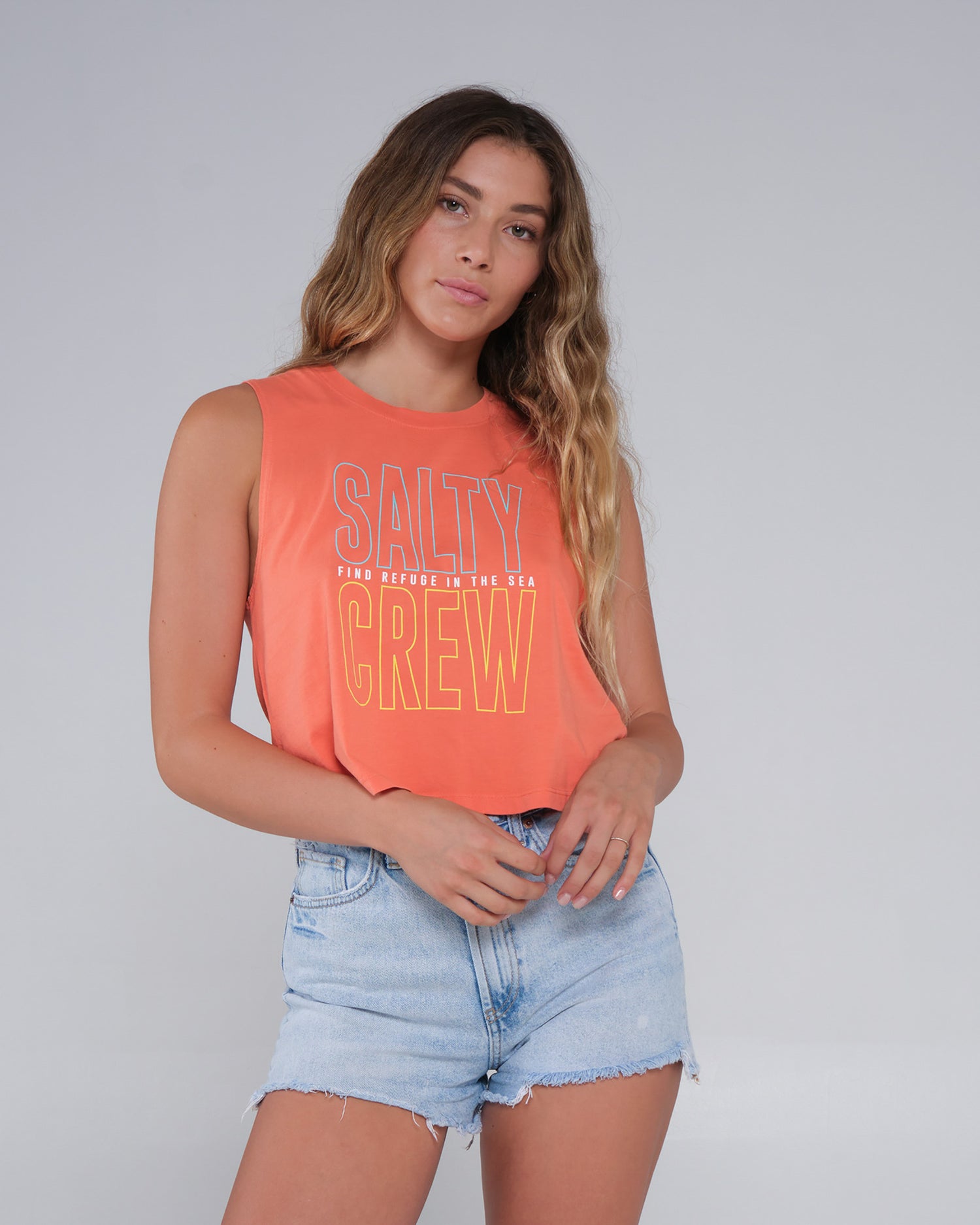 Fine Line Hot Coral Cropped Tank