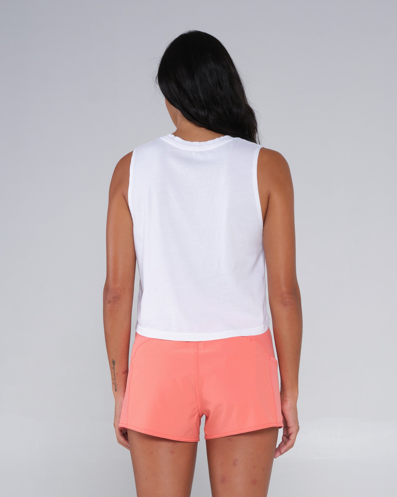 back view of Fine Line White Cropped Tank