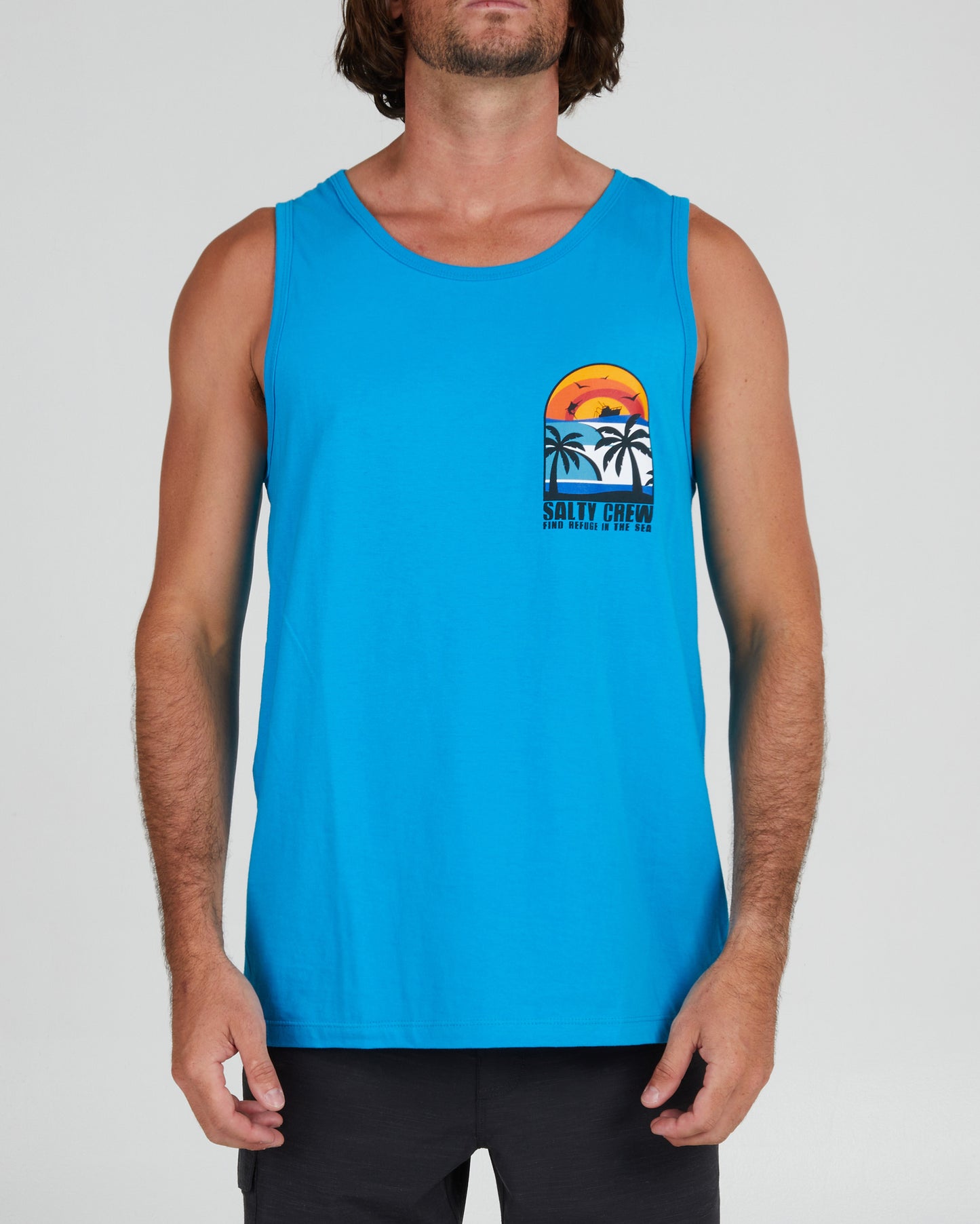 front view of Beach Day Turquoise Tank