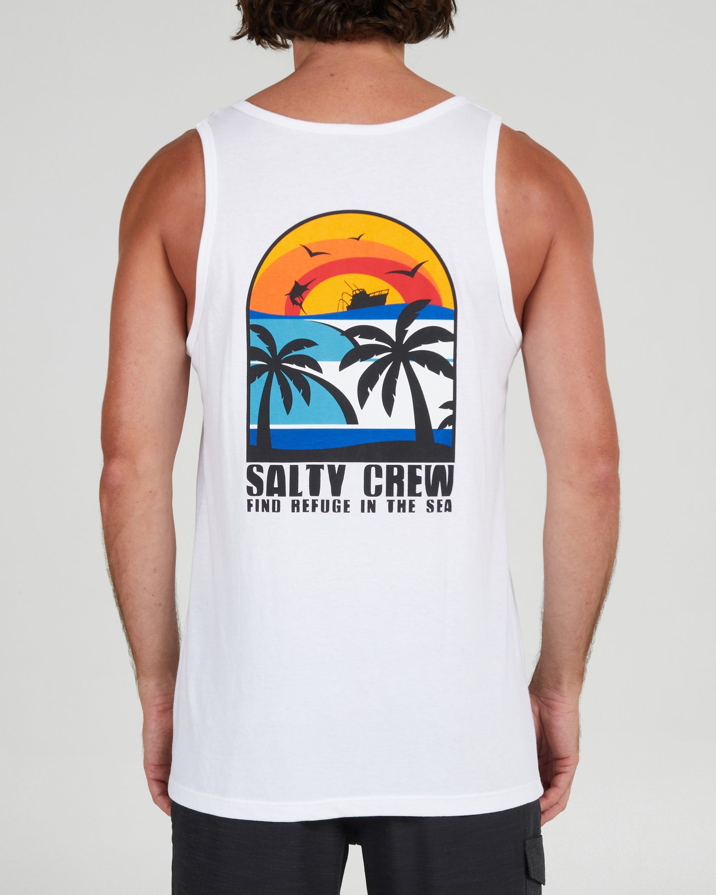 back view of Beach Day White Tank