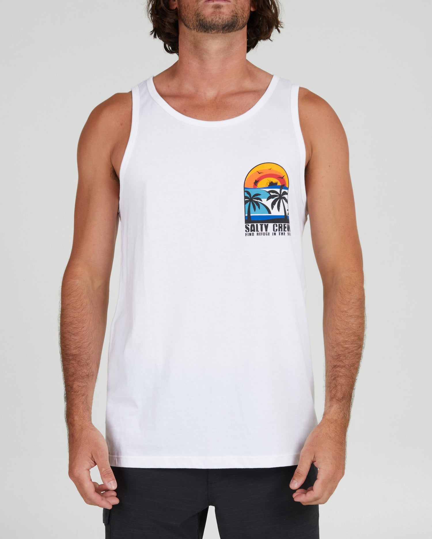 front view of Beach Day White Tank