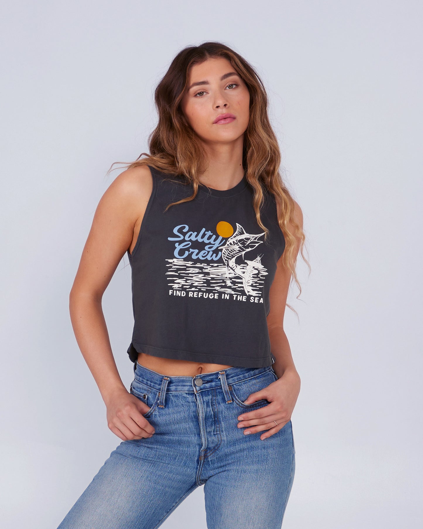 front view of Jackpot Charcoal Cropped Tank