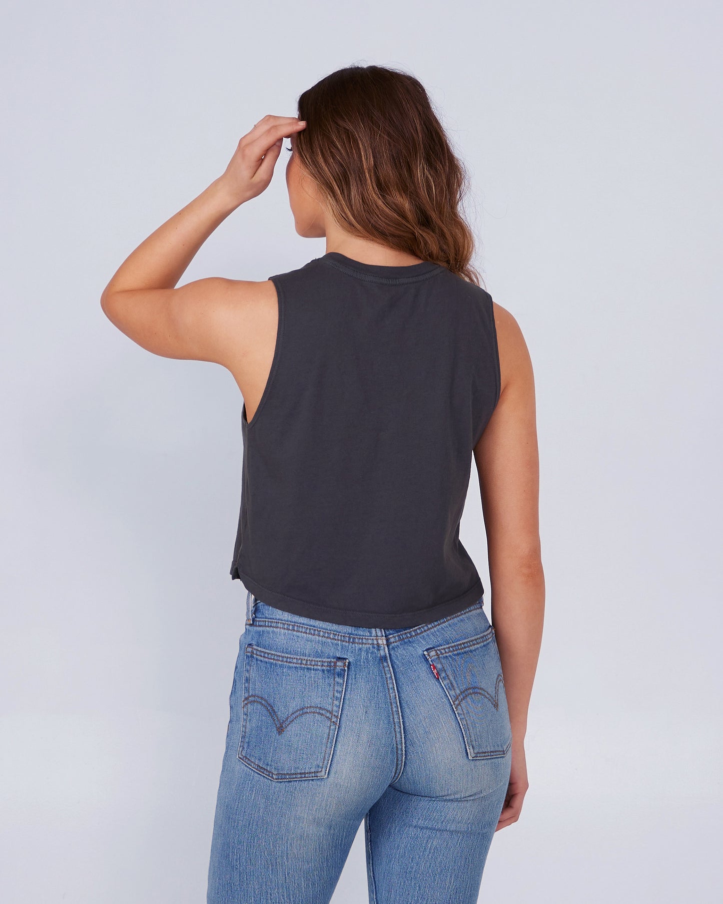 back view of Jackpot Charcoal Cropped Tank