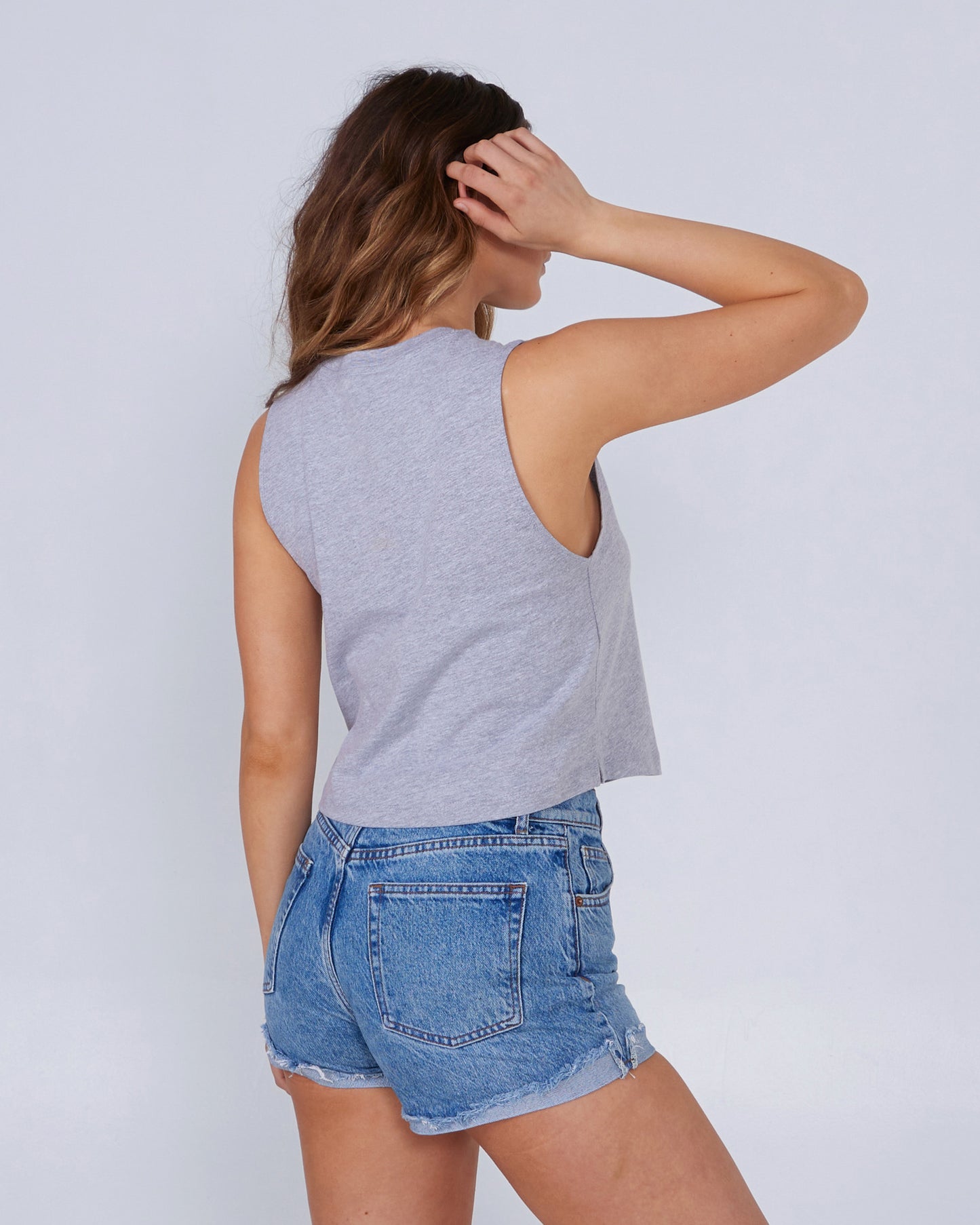 side view of Salty Seventies Athletic Heather Cropped Tank
