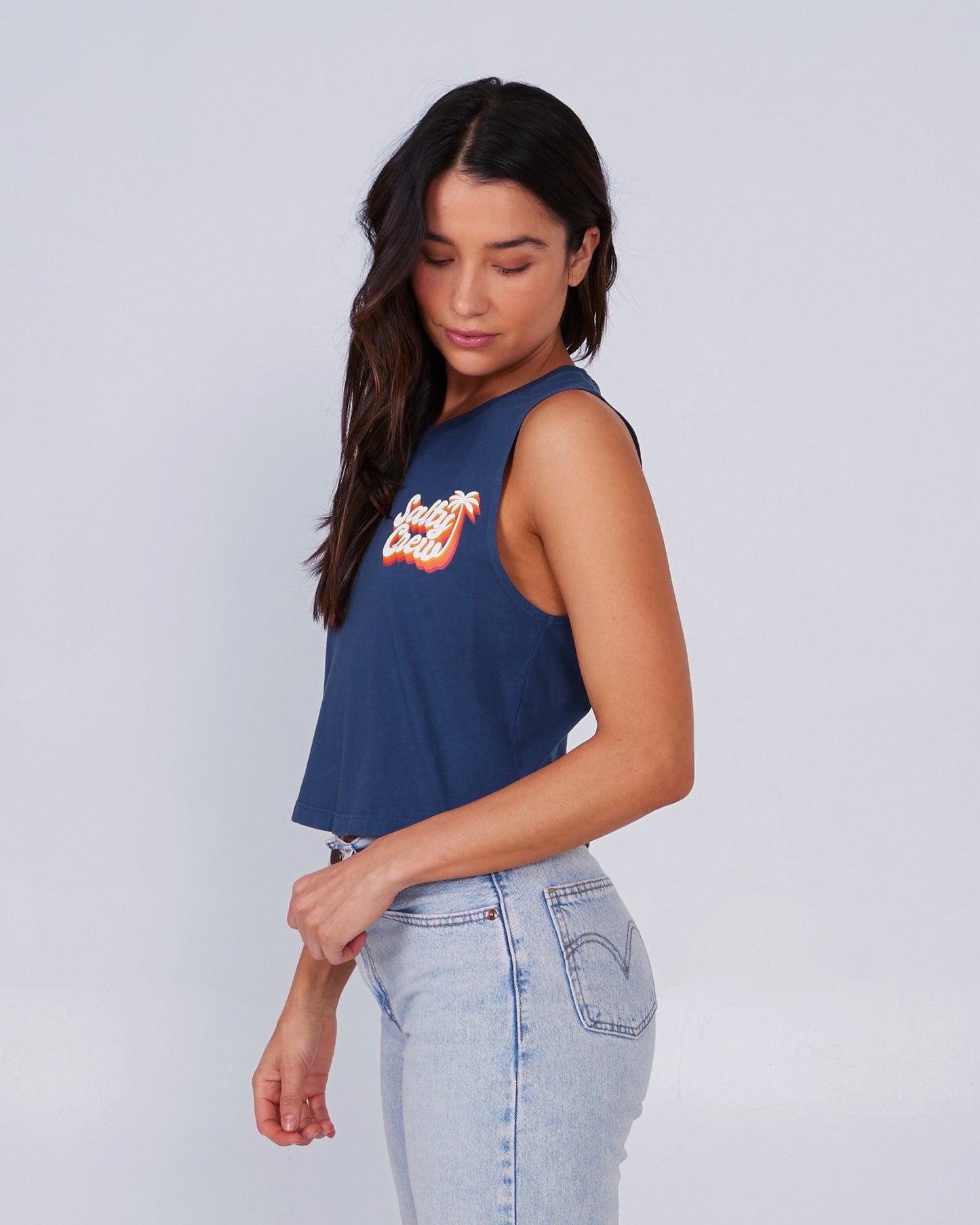side view of Salty Seventies Denim Cropped Tank