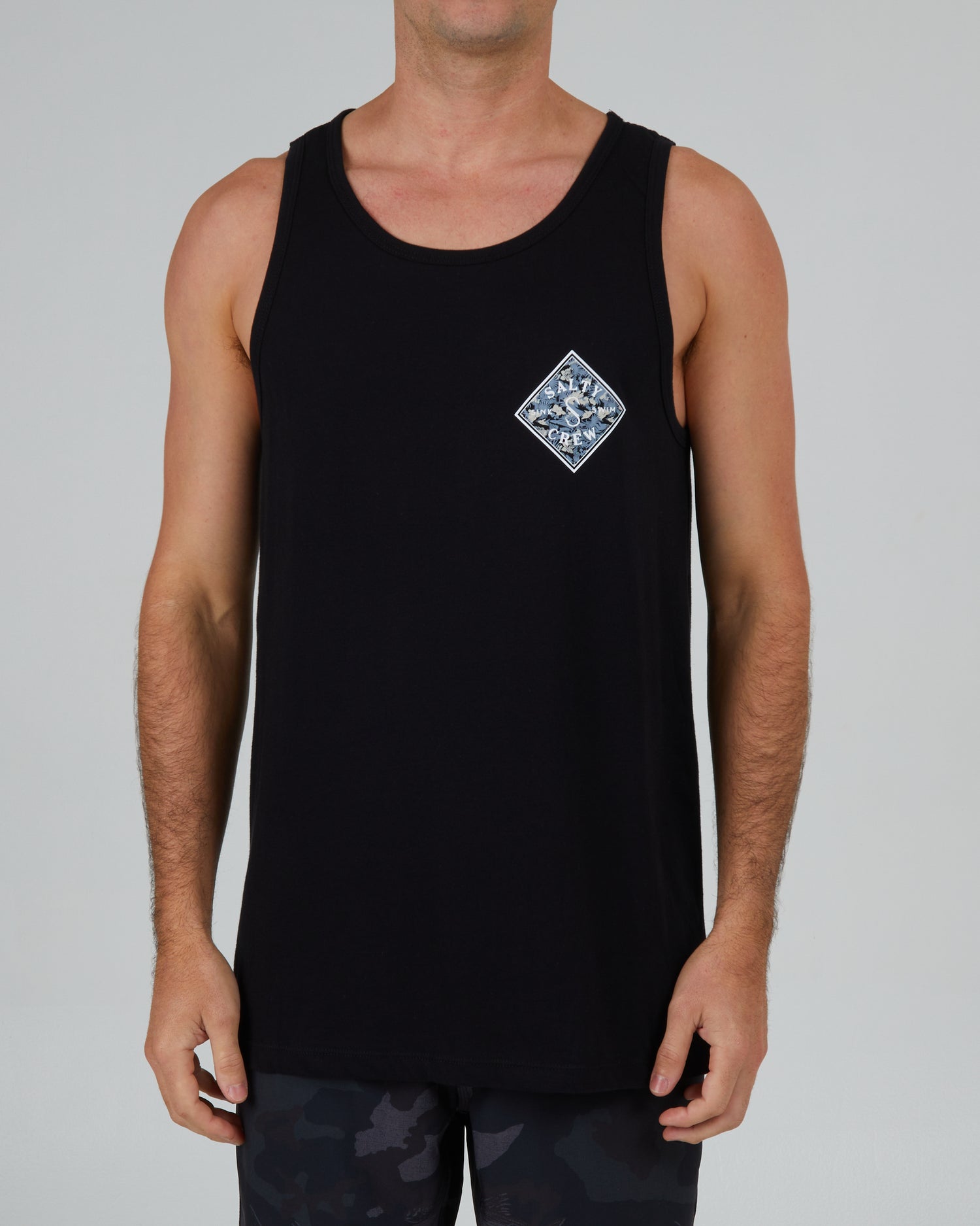 front view of Tippet Tropics Black Tank
