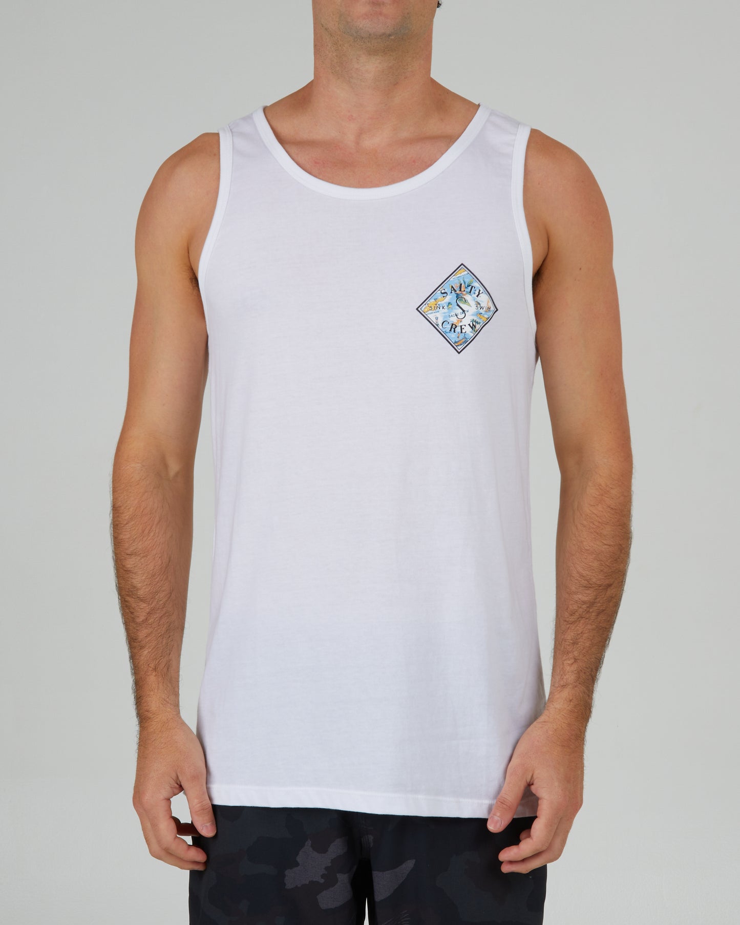 front view of Tippet Tropics White Tank