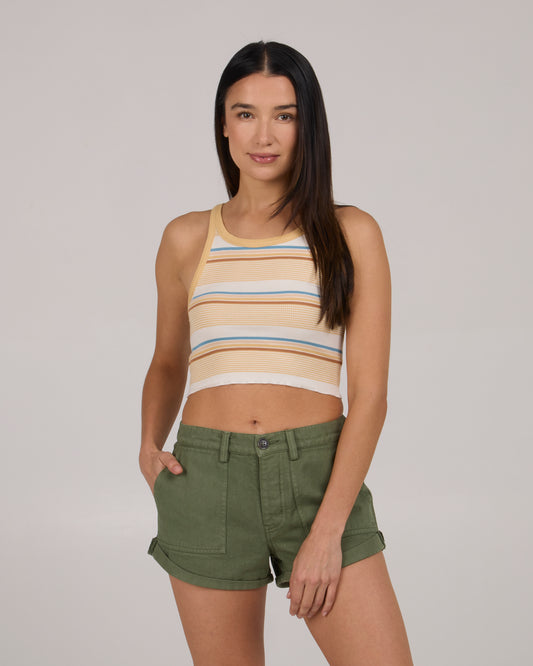 On body front view of Layover Tank - Dusty Gold