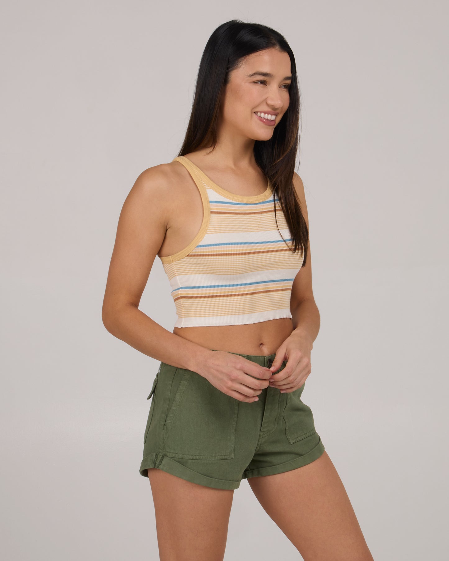 On body profile of Layover Tank - Dusty Gold
