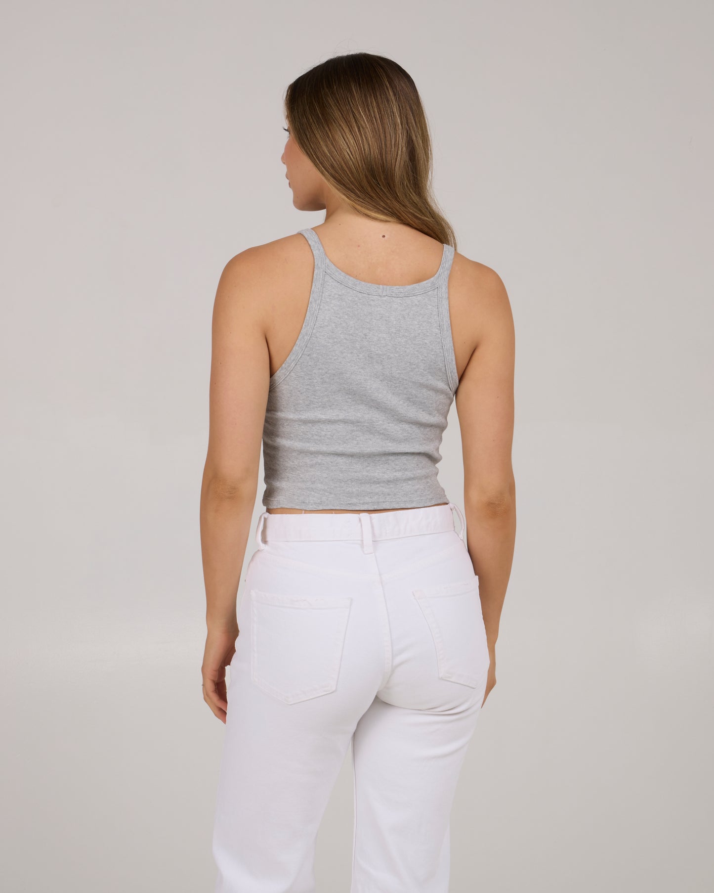 On body back view of Fun In The Sun Tank - Athletic Heather