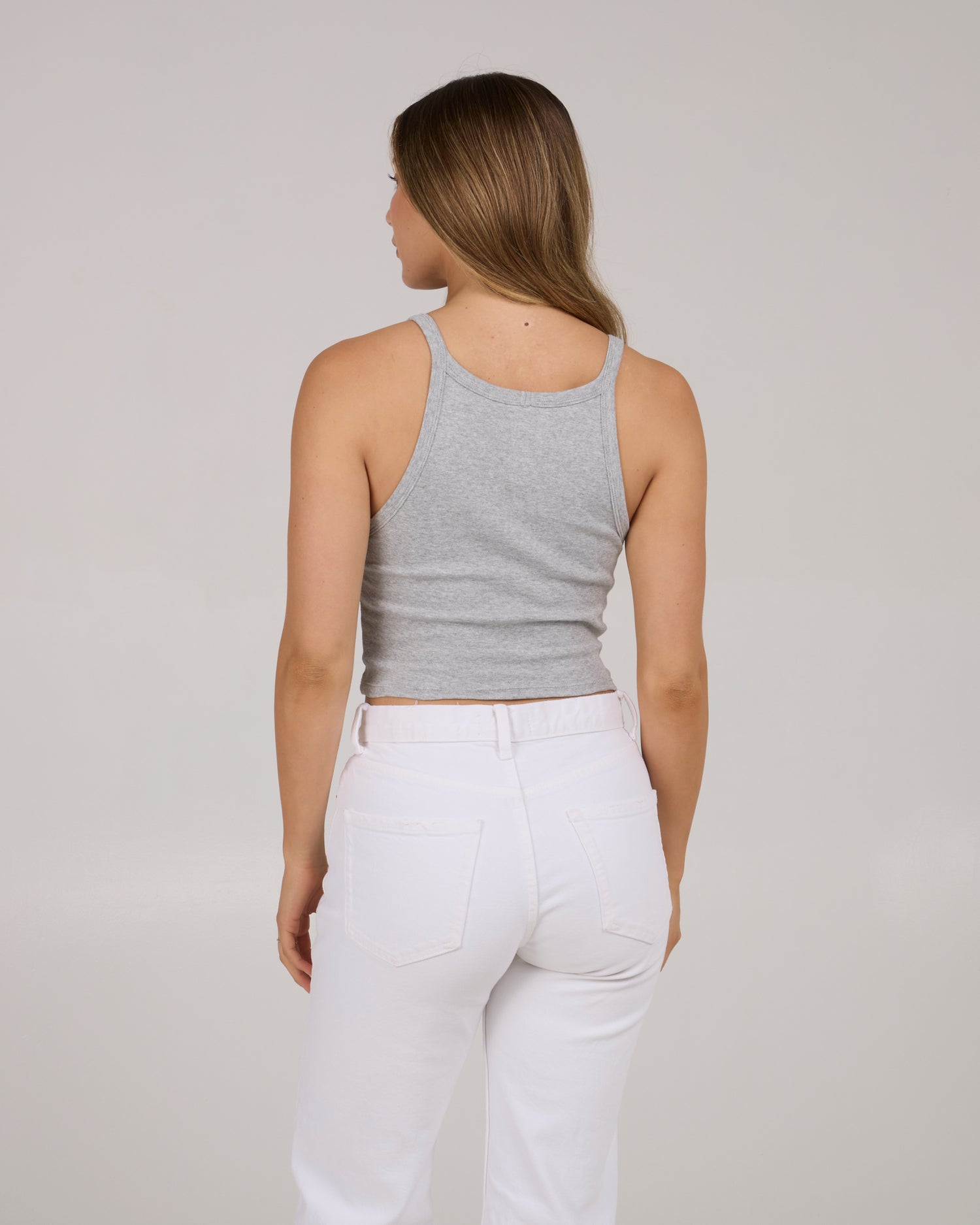On body back view of Fun In The Sun Tank - Athletic Heather
