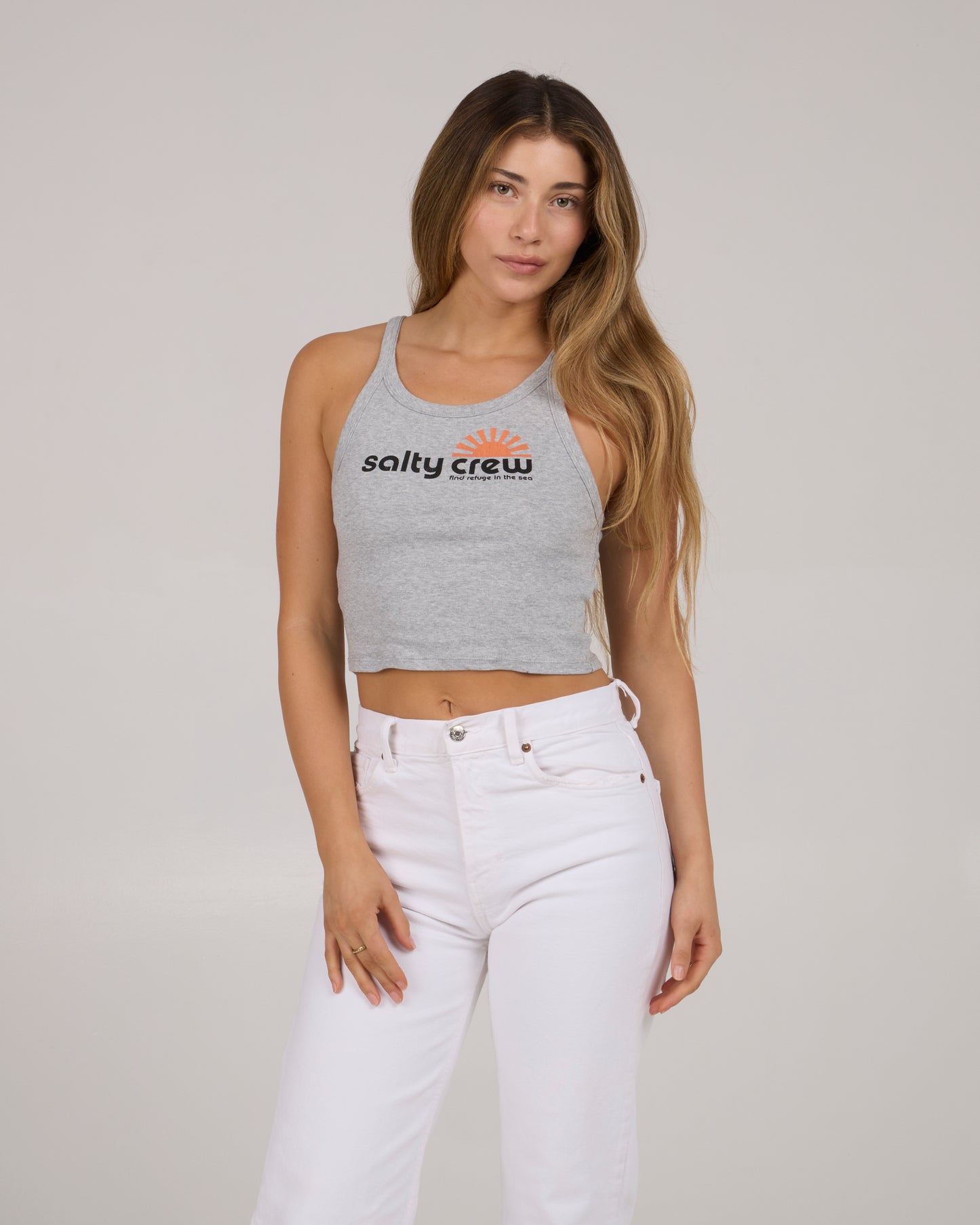 On body front view of Fun In The Sun Tank - Athletic Heather