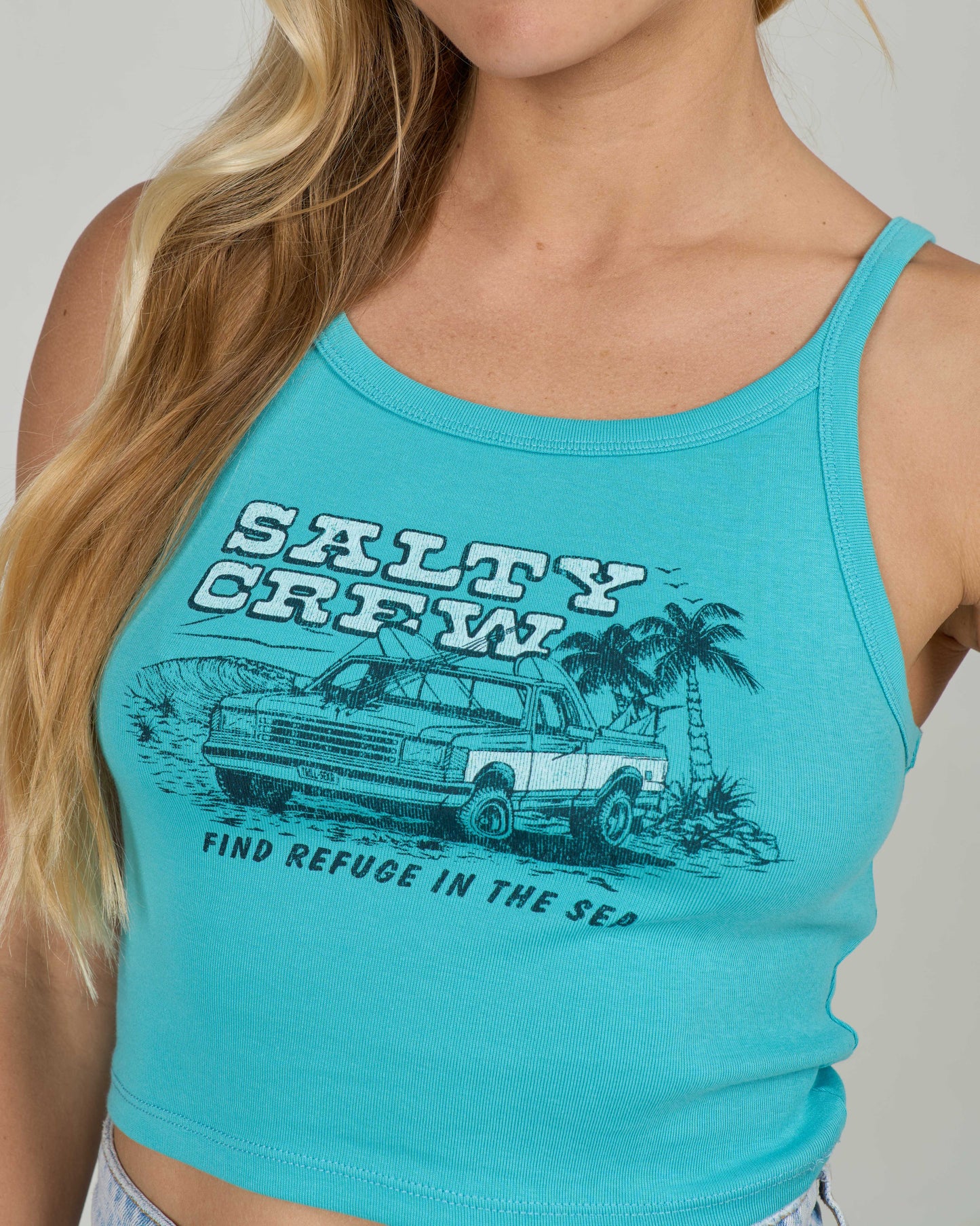 Close up shot of the Truck Stop Tank - Turquoise.