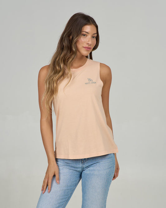 Front view of the Flying High Muscle Tank - Apricot. 