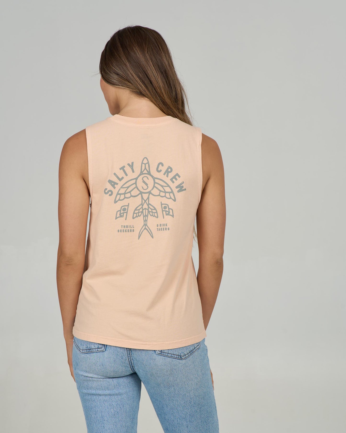 Back view of the Flying High Muscle Tank - Apricot. 