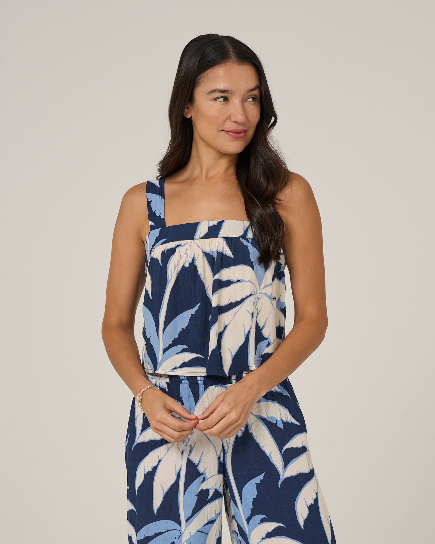 Front view of the Palms Up Cami - Bright Navy. 