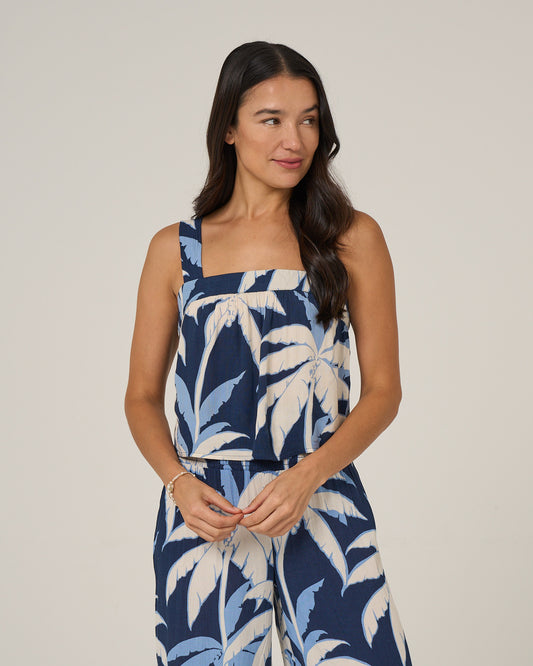 Front view of the Palms Up Cami - Bright Navy. 