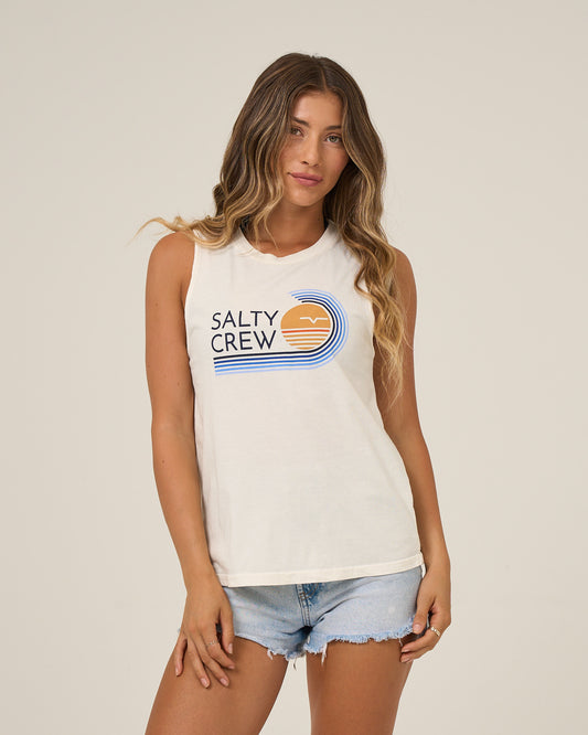 Front view of the Ombre Wave Muscle Tank - Off White. 