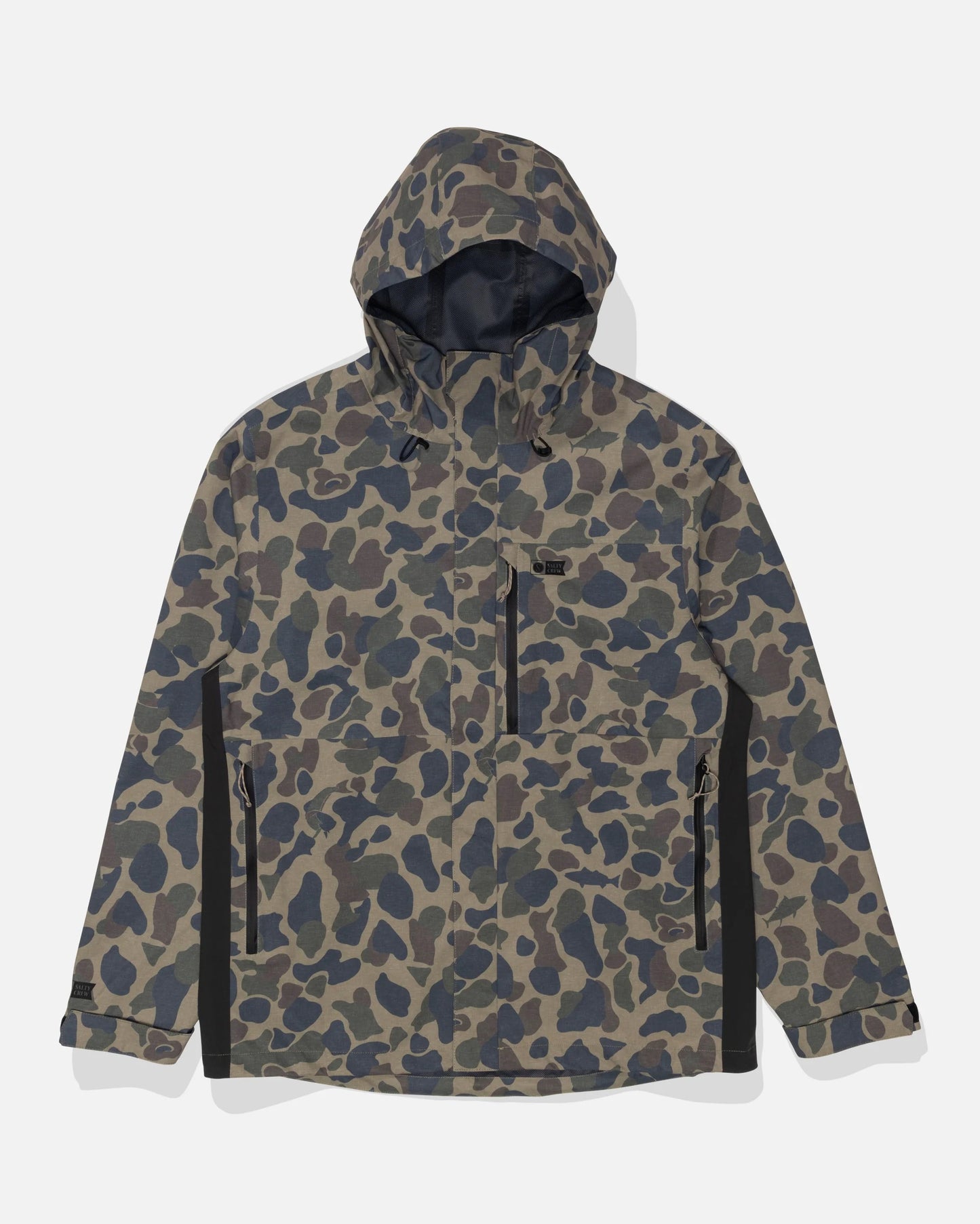Front view of the Long Range Jacket - Sand Camo. 