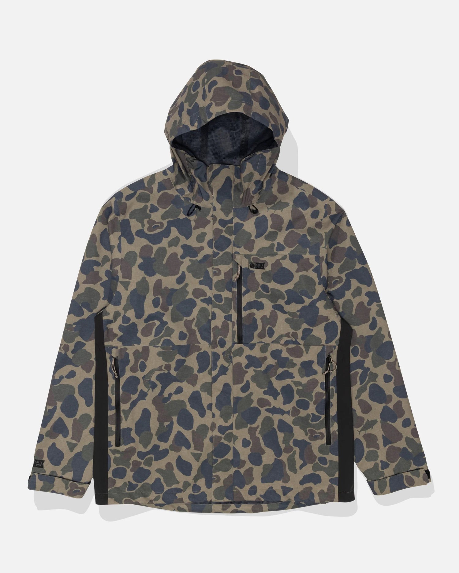 Front view of the Long Range Jacket - Sand Camo. 