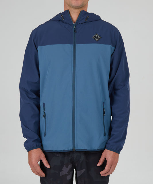 front view of Stowaway Navy Jacket