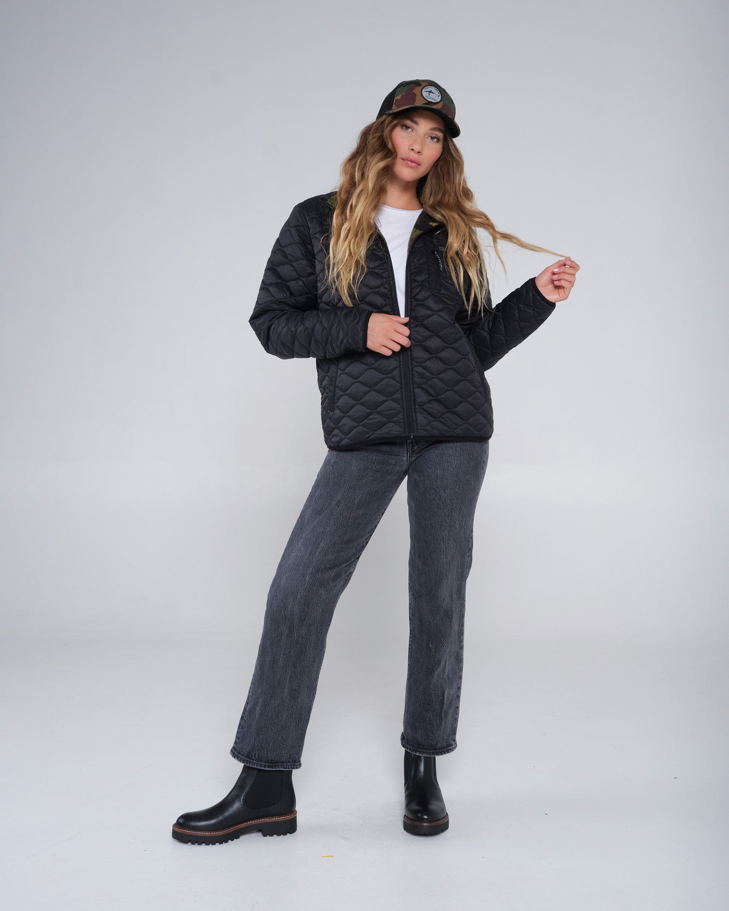 full body view of Gale Wind Black Puffer