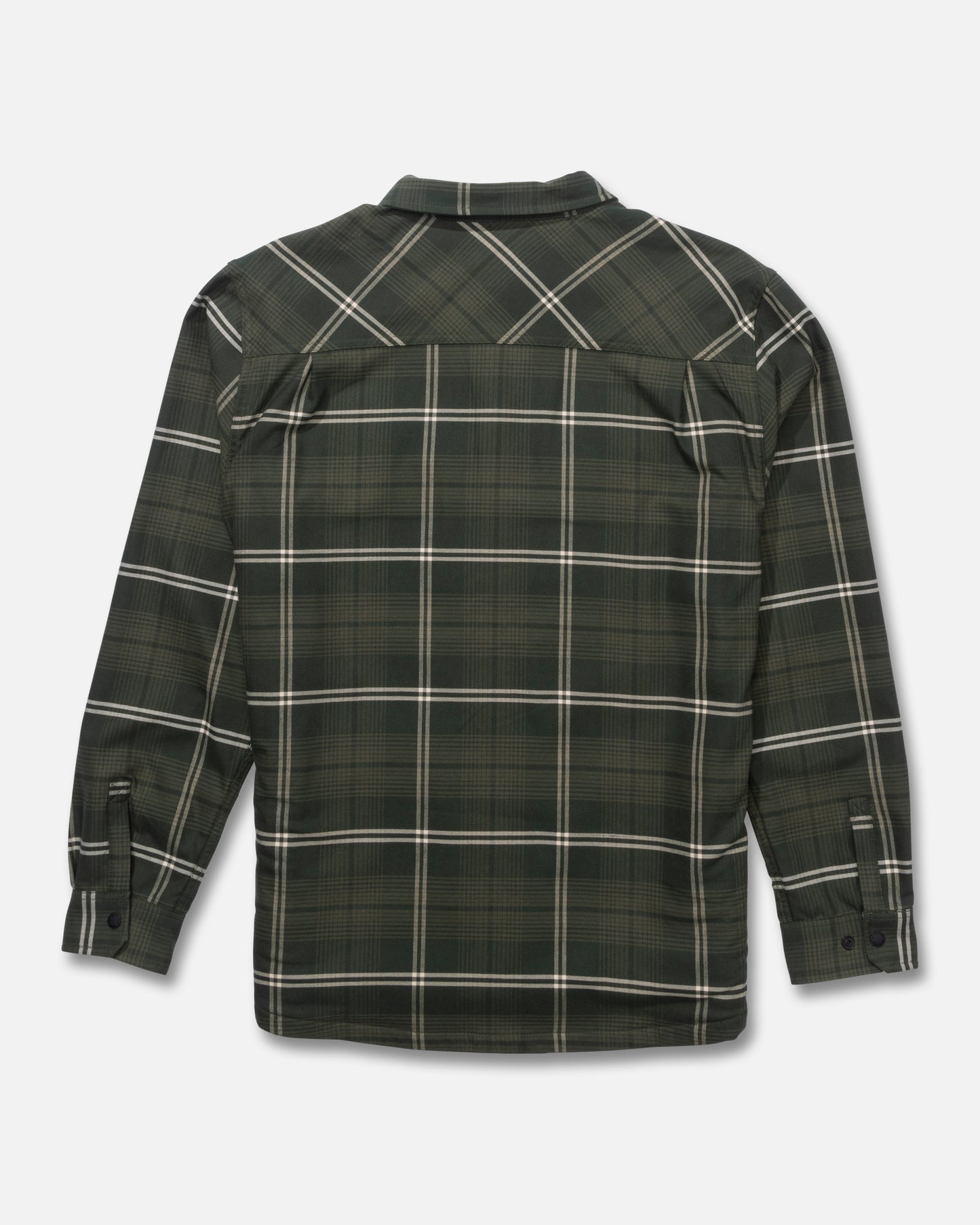 Back view of the Fathom Long Sleeve Tech Shacket - Green. 