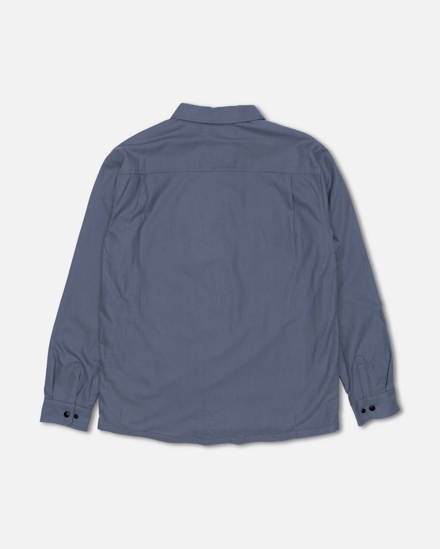 The Salty Crew Fathom Tech Shacket in Slate Grey is shown from the back, laid flat on a white background.