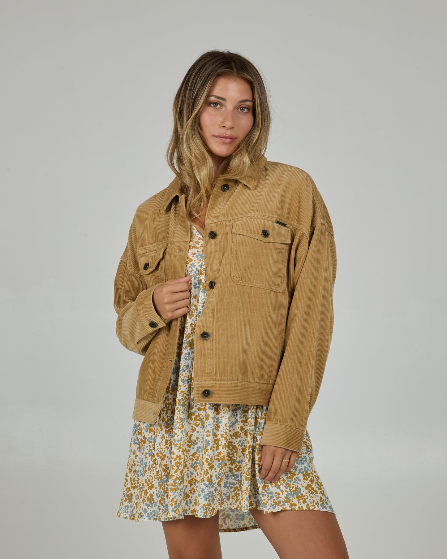 Front view of the Boardwalk Jacket - Khaki. 