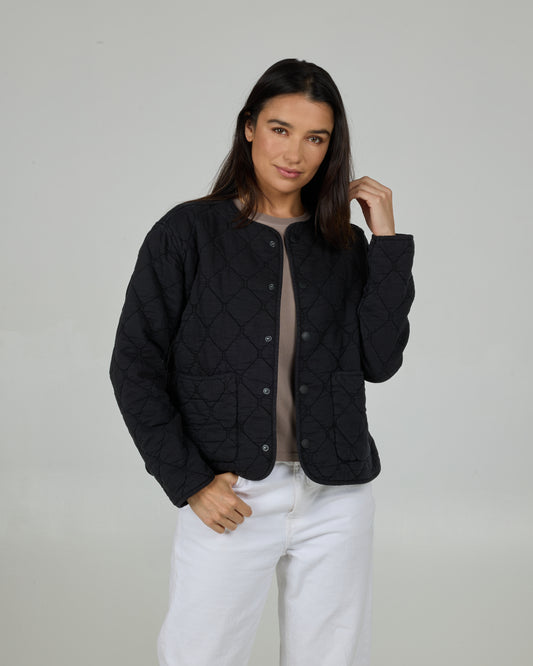 Front view of the Camp Jacket - Black. 
