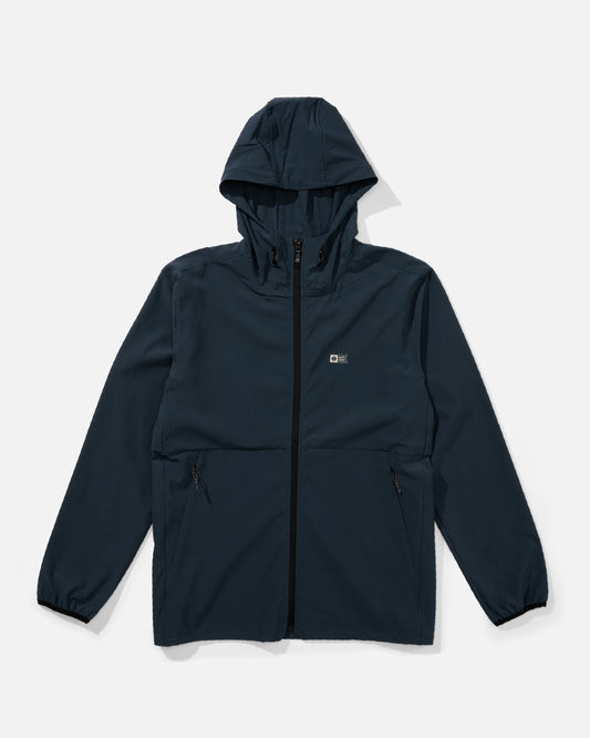Front view of the Stowaway Windbreaker Jacket - Midnight Navy. 