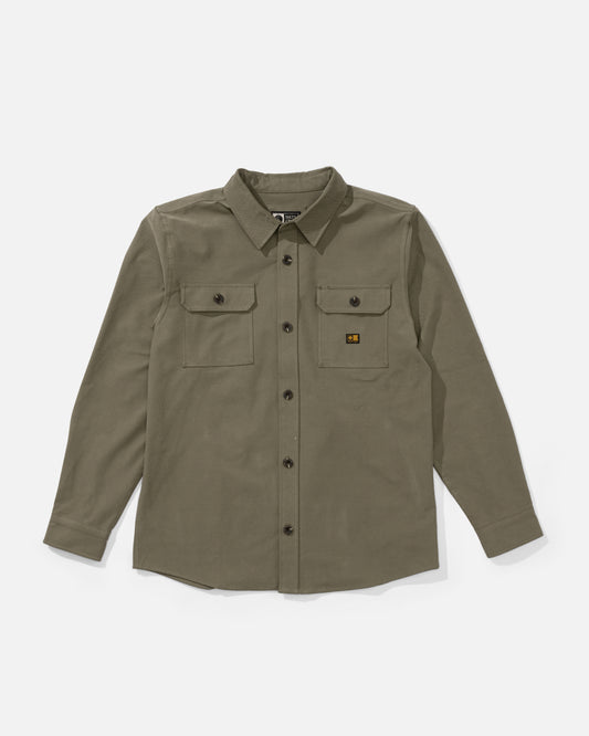 Front view of the Mariners Overshirt - Dusty Olive. 