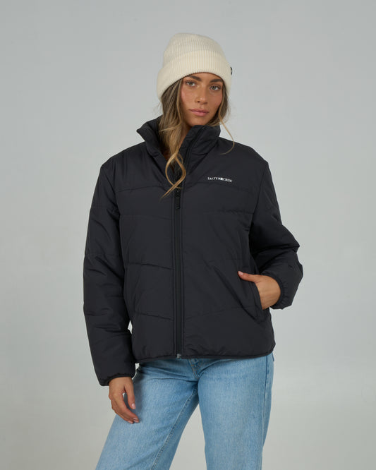 Front view of the Barrier Puffer Jacket - Black. 