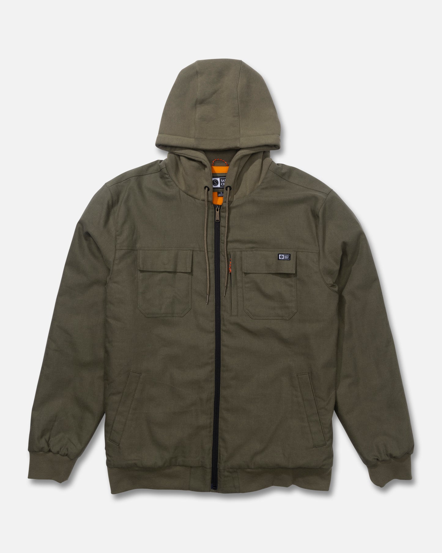 Front view of the Fathom Jacket - Olive. 