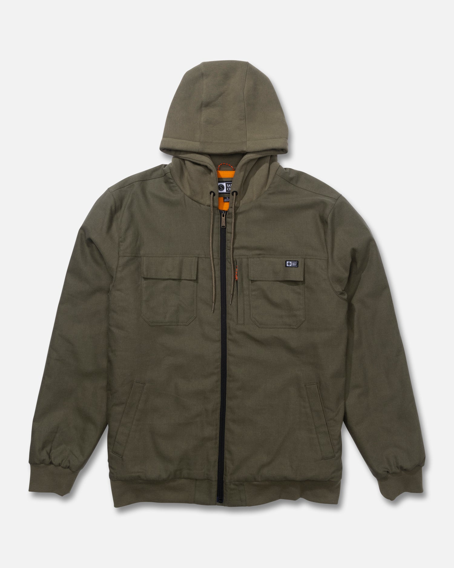 Front view of the Fathom Jacket - Olive. 