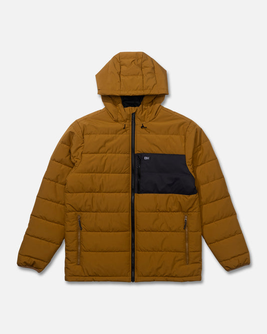 Front view of the Barrier Hooded Jacket - Bronze Brown. 