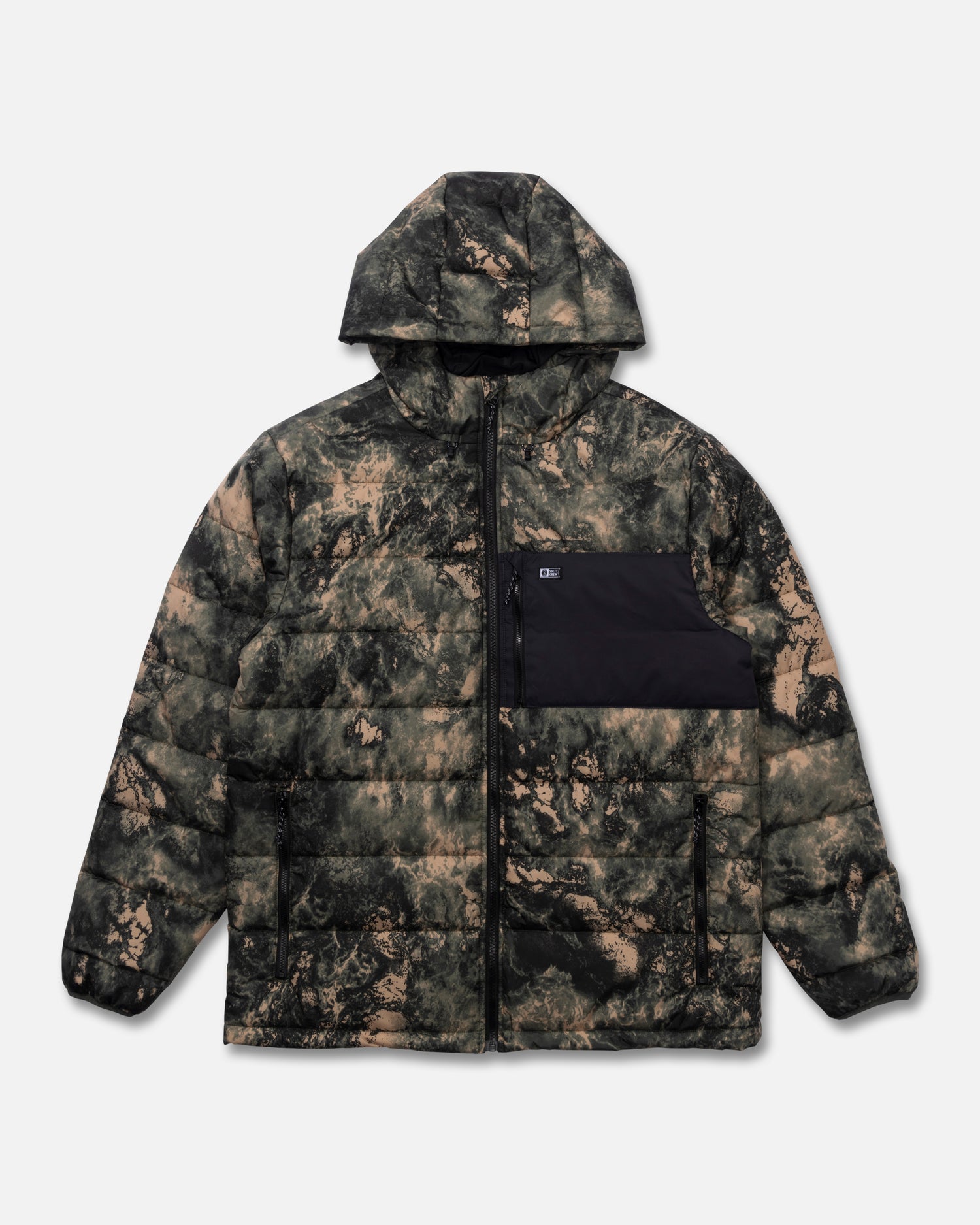 Front view of the Barrier Hooded Jacket - Camo. 