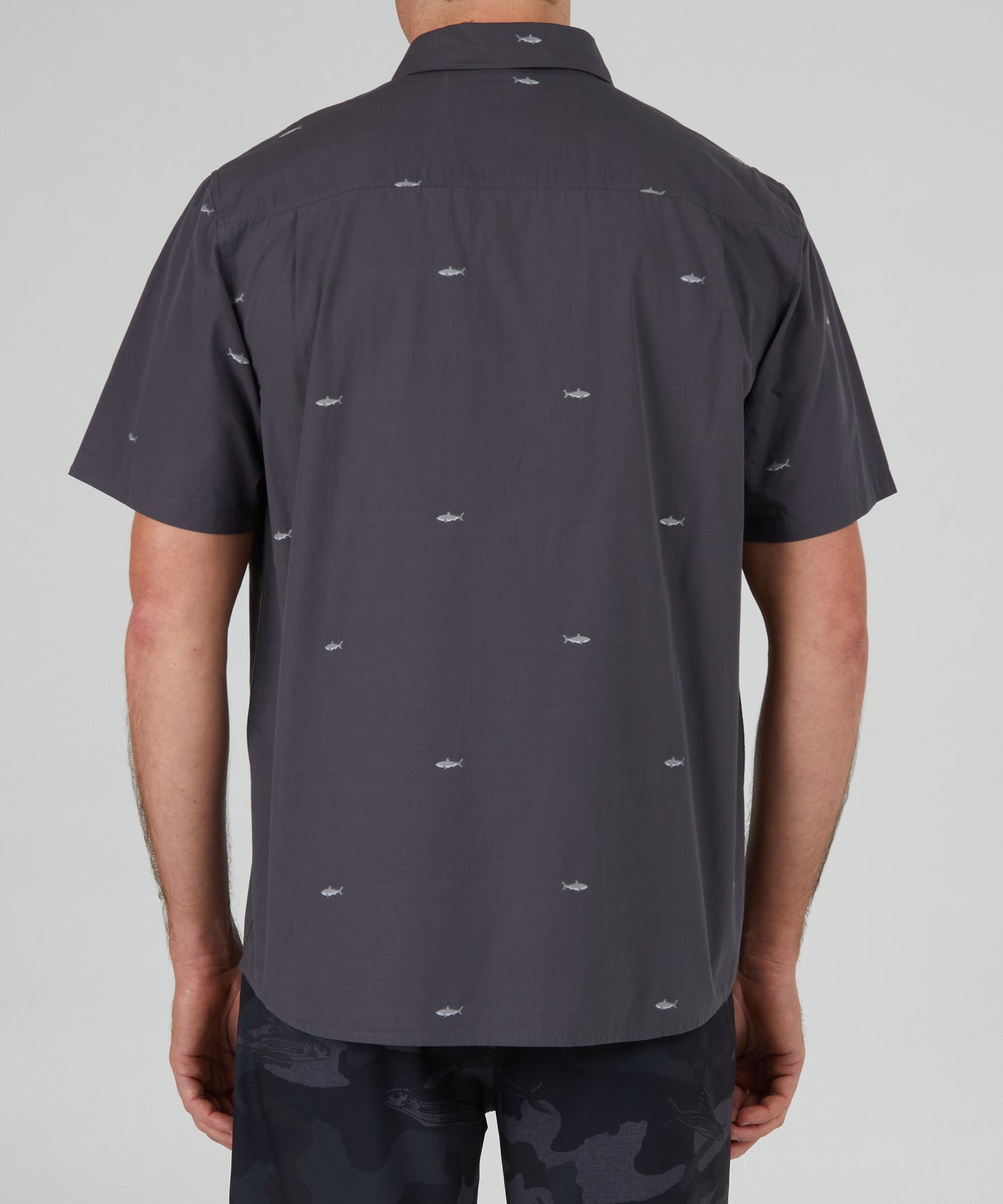 back view of Bruce Charcoal S/S Woven