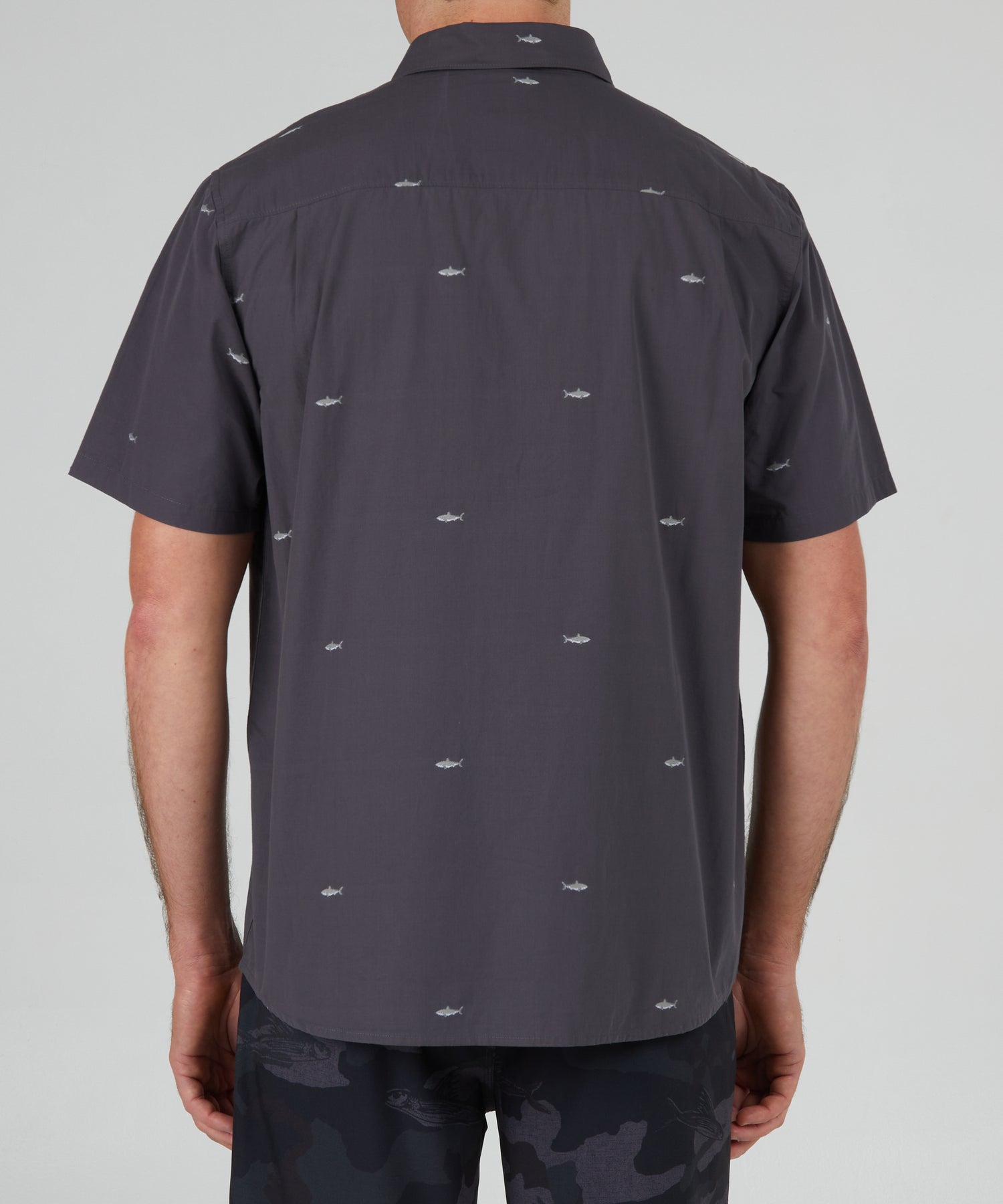back view of Bruce Charcoal S/S Woven
