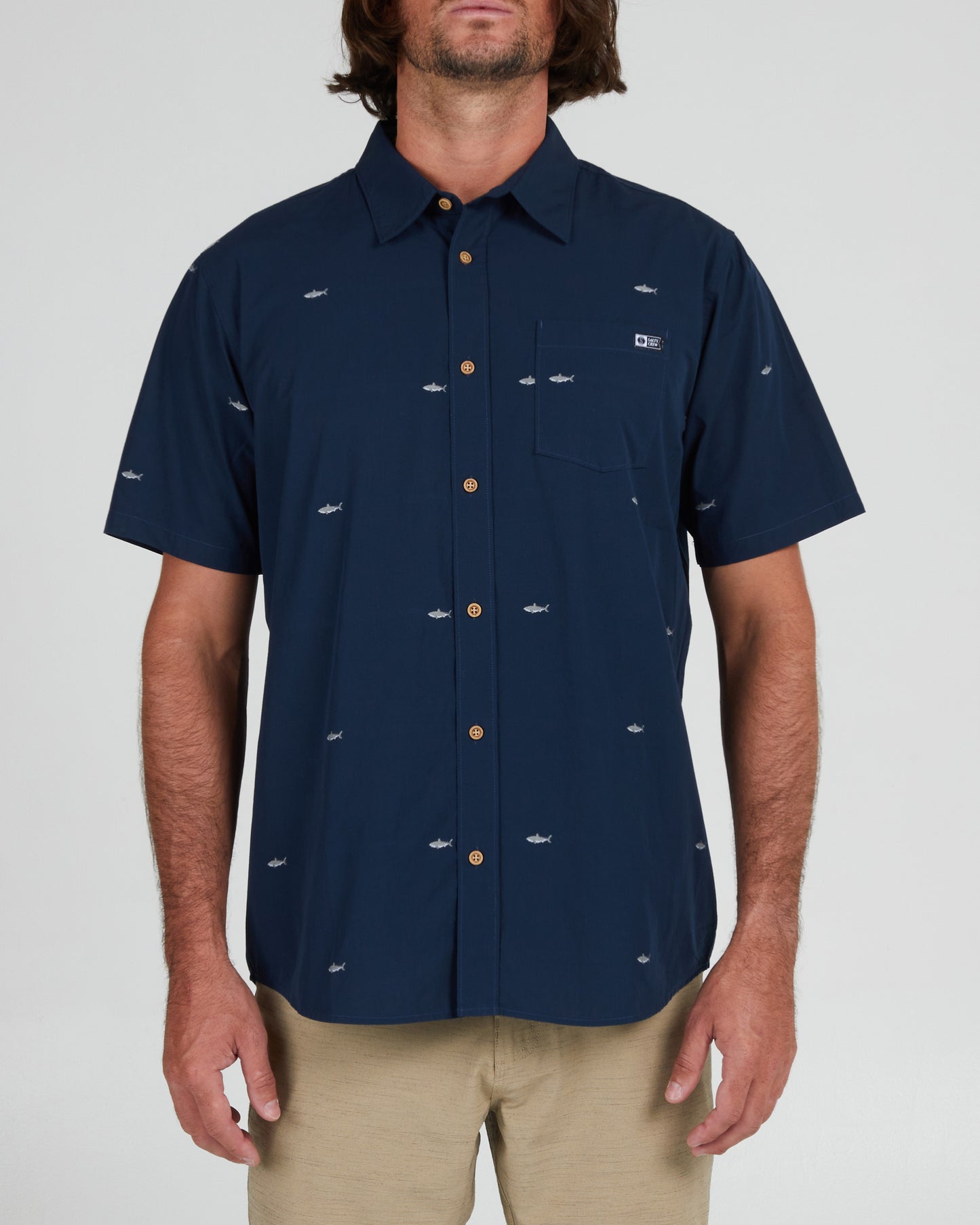 On body front of the Bruce Navy S/S Woven