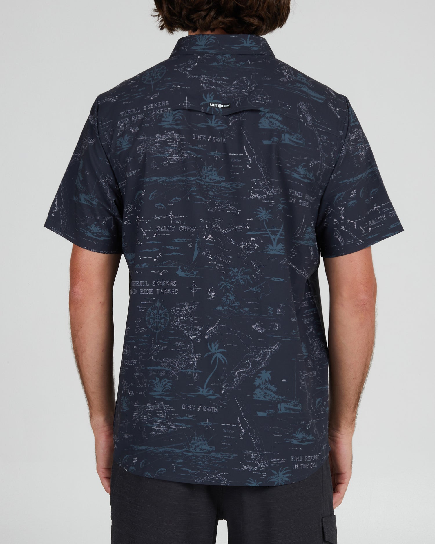 On body back of the Seafarer Black S/S Tech Woven