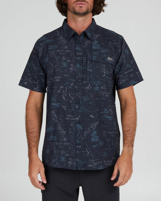 On body front of the Seafarer Black S/S Tech Woven