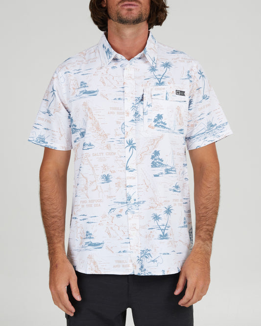 On body front of the Seafarer White S/S Tech Woven