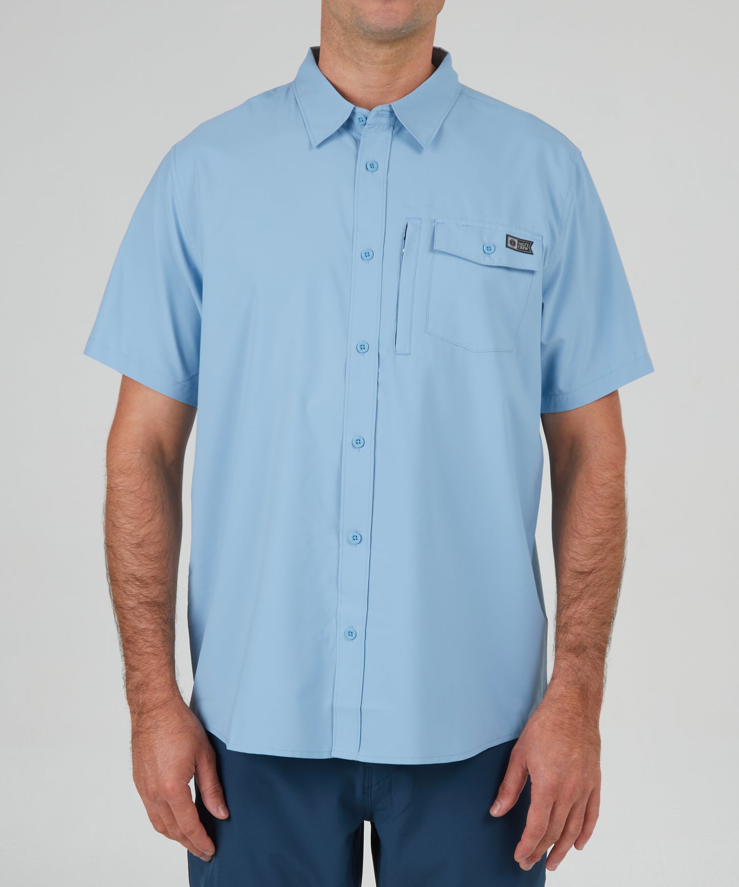 front view of Offshore Marine Blue S/S UV Woven