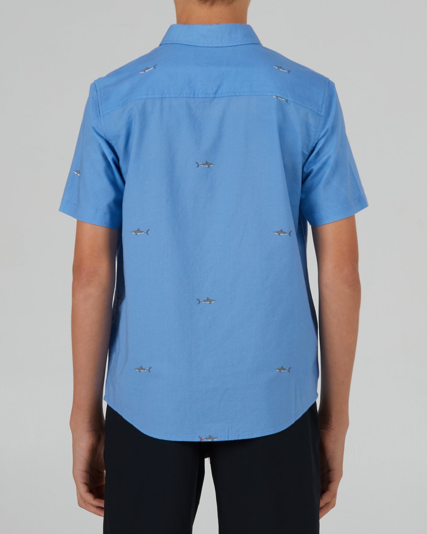back view of Seaside Boys Marine Blue S/S Woven