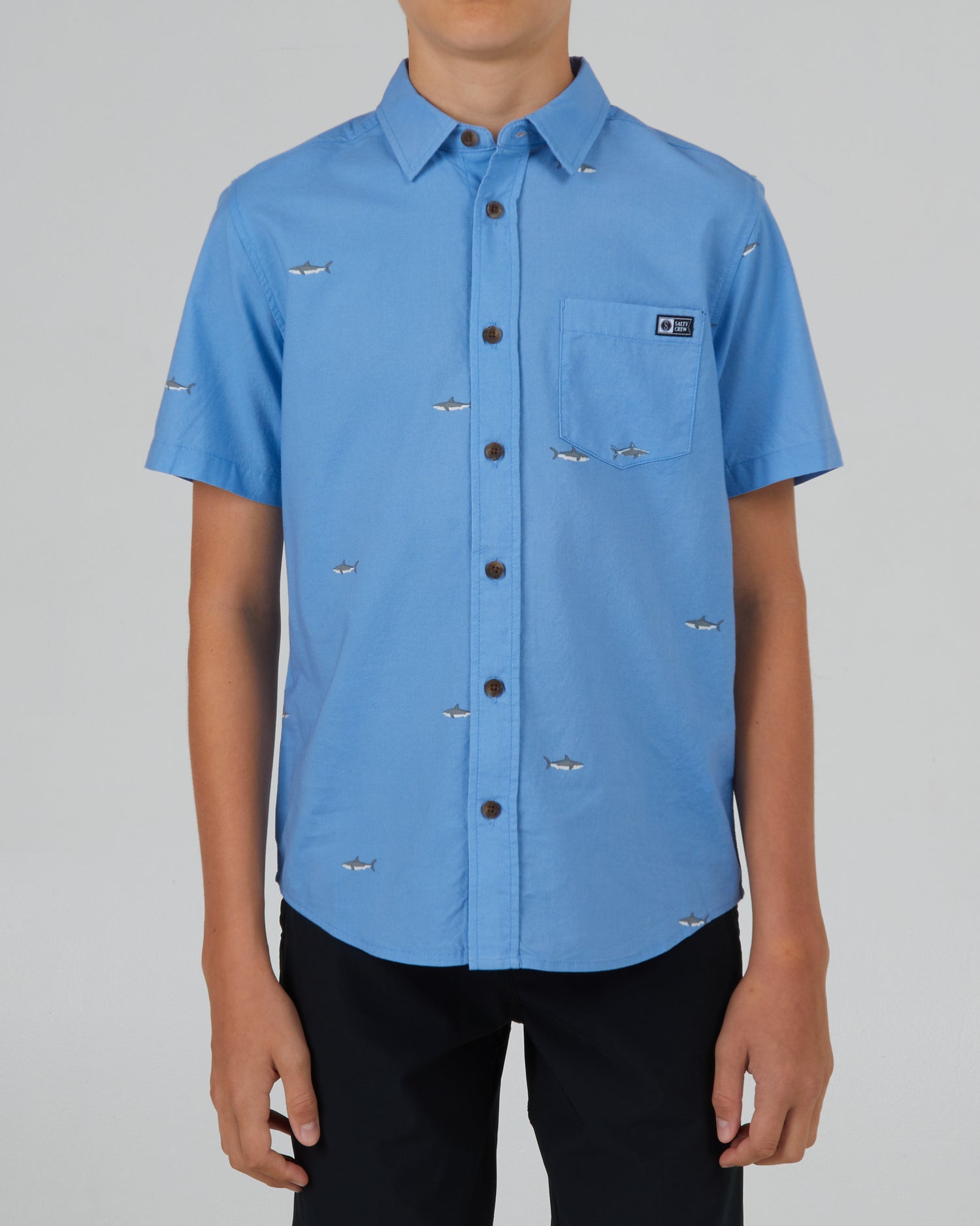 front view of Seaside Boys Marine Blue S/S Woven