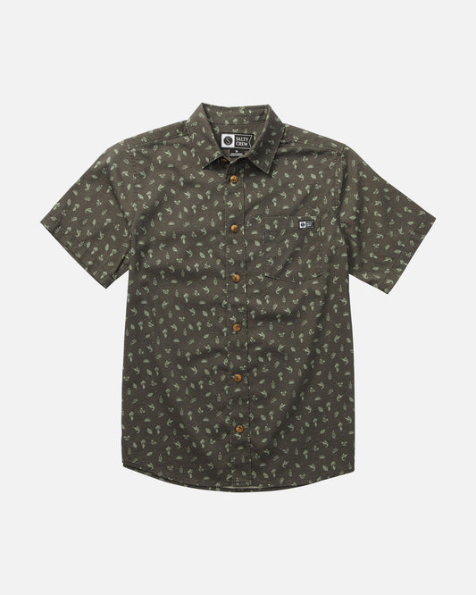 front view of Coastal Boys Charcoal S/S Woven